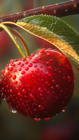 cherry, red, raindrops (vertical)