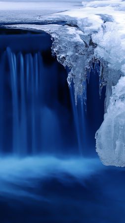 Lake, 4k, HD wallpaper, waterfall, water, snow, ice (vertical)