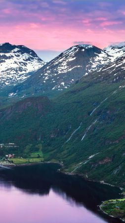 Norway, 5k, 4k wallpaper, fjord, mountains, river, sky (vertical)