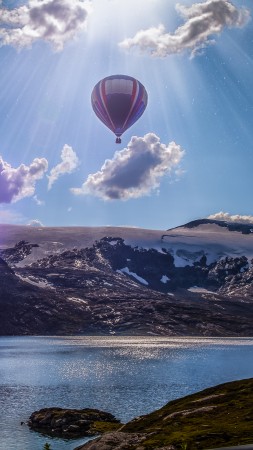 Norway, 4k, 5k wallpaper, 8k, balloon, lake, mountains, clouds (vertical)