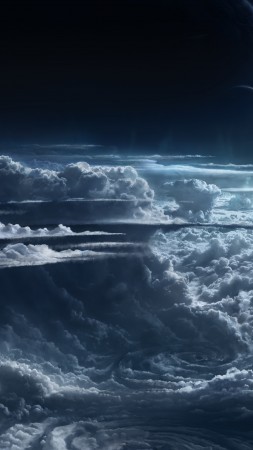 Sky, 5k, 4k wallpaper, clouds, planet, light, atmosphere, cyclone, white, blue (vertical)