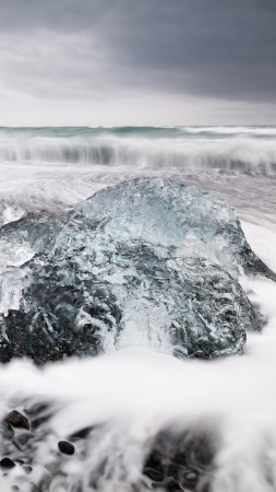 Iceland, 4k, HD wallpaper, Jokulsarlon beach, Ice block, ice lagoon, sea, ocean, white, winter (vertical)