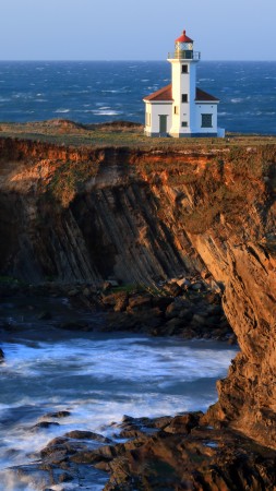 Charleston, 4k, HD wallpaper, Gregory Point, Oregon, Lighthouse, sea, ocean, water, blue, rock, sun (vertical)