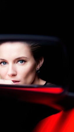 Sienna Miller, Actress, red, car, reflection, mirror (vertical)