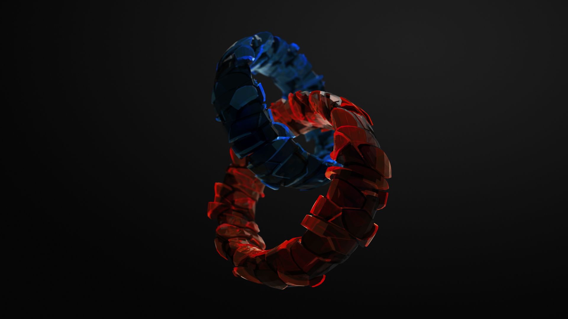 rings, 3D, blue, red, glass, HD (horizontal)
