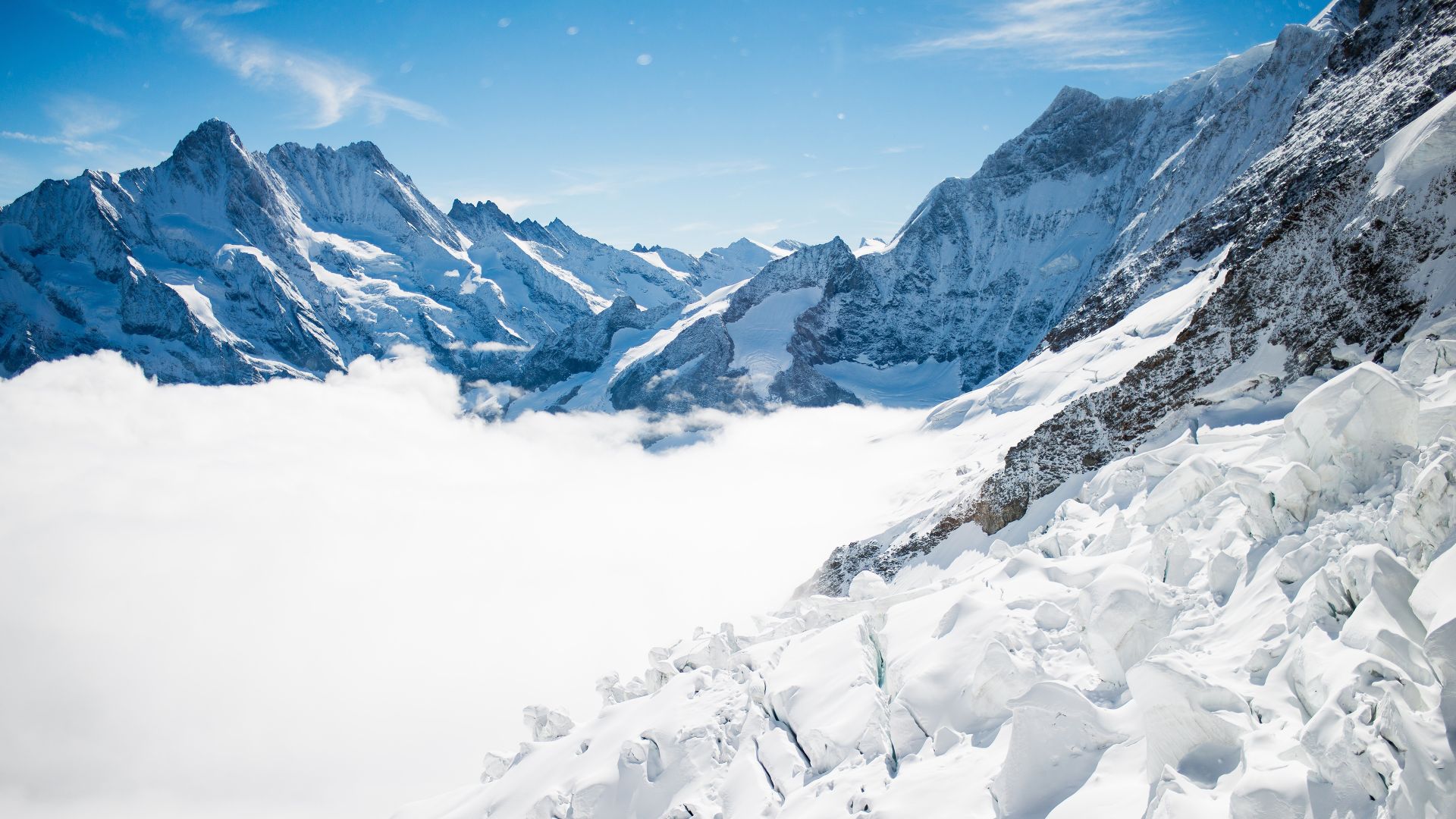 Bernese Alps, mountain, Switzerland, snow, winter, sky, clouds, 4k (horizontal)