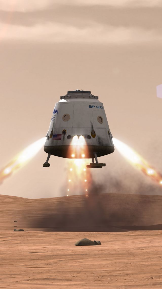 SpaceX, ship, red dragon, mars (vertical)