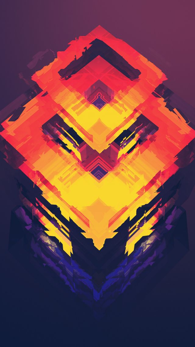 abstract, polygon, 4k, 5k, iphone wallpaper, android wallpaper, orange, red (vertical)