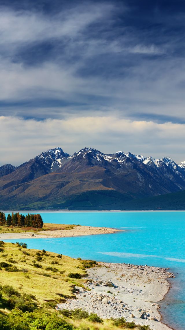New Zealand, river, mountains, 5k (vertical)