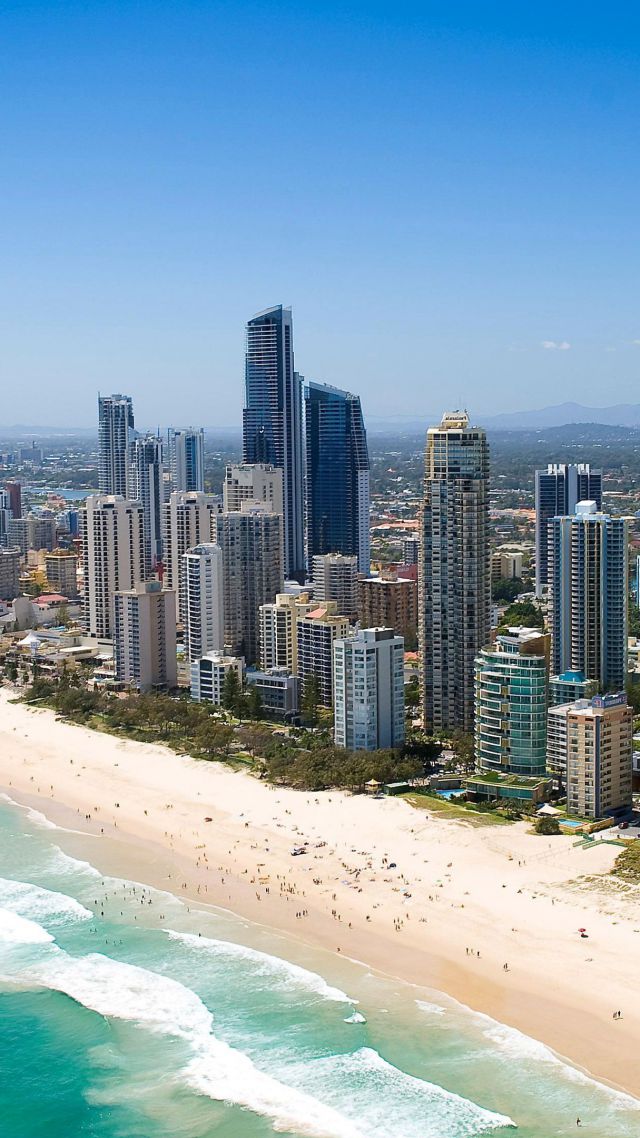 Queensland, 5k, 4k wallpaper, Australia, Pacific ocean, shore, Best Beaches in the World, skyscrapers (vertical)