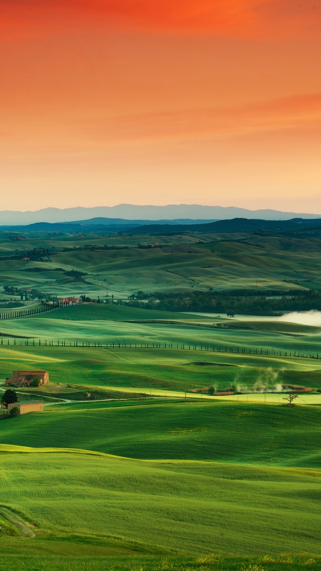 Tuscany, 5k, 4k wallpaper, 8k, Italy, landscape, village, field, sunset, sky, grass (vertical)