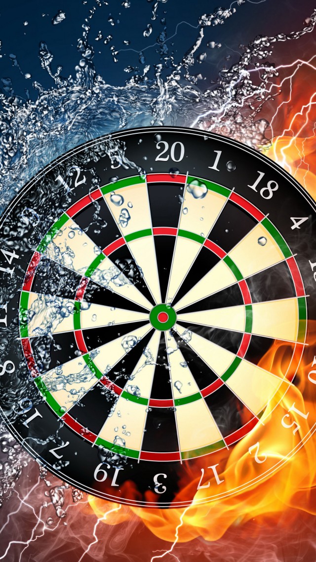 darts, 4k, 5k wallpaper, HD, wheel, target, fire, water (vertical)