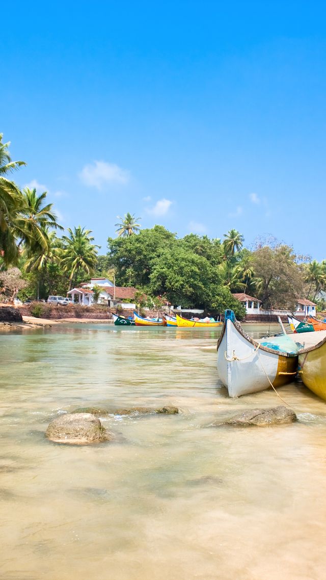 Goa, 5k, 4k wallpaper, India, Indian ocean, palms, boats, travel, tourism, Best Beaches in the World (vertical)