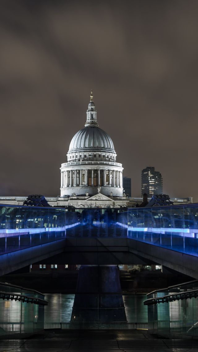 Millenium Bridge, London. England, tourism, travel, night (vertical)