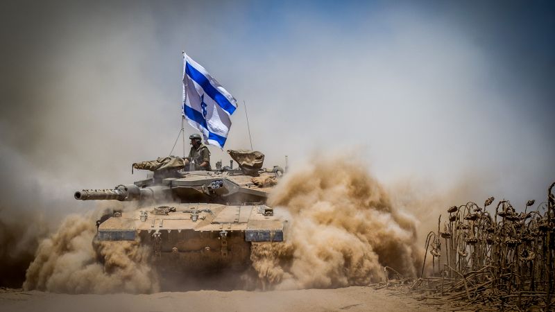 Merkava Mark IV, tank, flag, Israel Army, Israel Defense Forces, desert (horizontal)