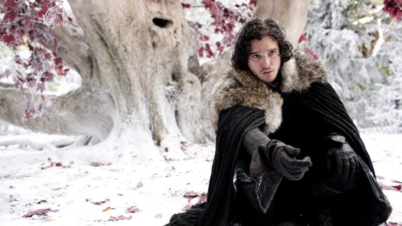 Kit Harington, Actor, John Snow, snow, tree, leaves, black cloak (horizontal)