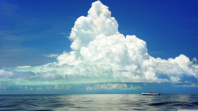 cumulus clouds, 4k, HD wallpaper, sky, sea (horizontal)