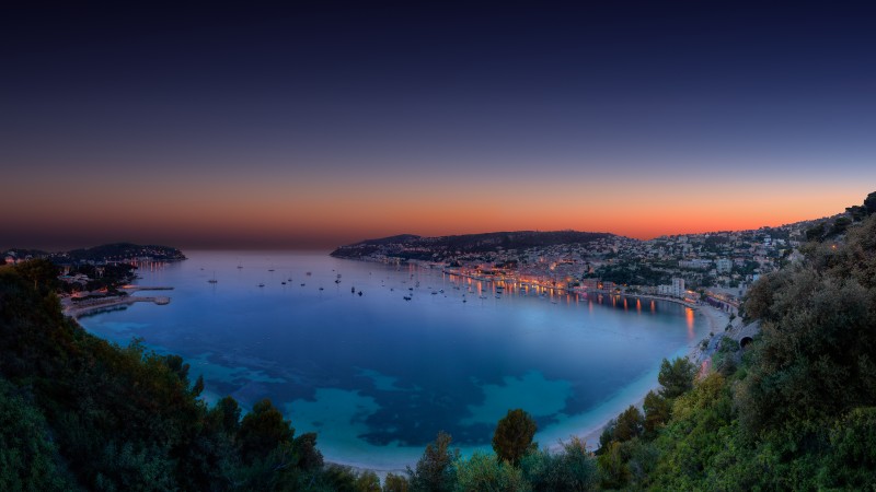 Monako, 4k, HD wallpaper, French Riviera, night, sunset, sea, lake, ocean, forest, sky (horizontal)