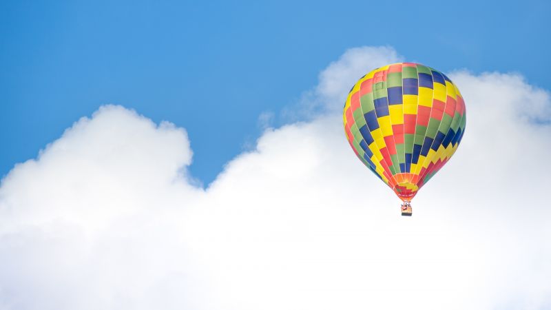 Balloon, 5k, 4k wallpaper, ride, blue, sky, clouds (horizontal)