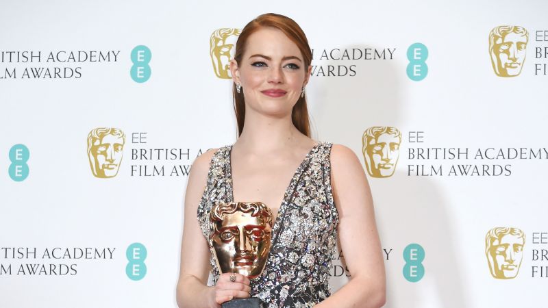 Emma Stone, BAFTA 2017, winner, dress, red carpet (horizontal)