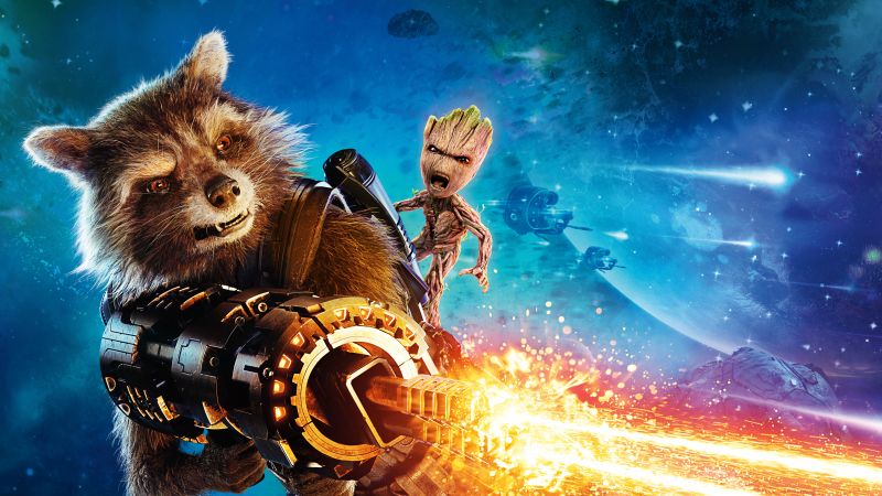 Guardians of the Galaxy Vol. 2, Baby Groot, Rocket, gun, best movies (horizontal)