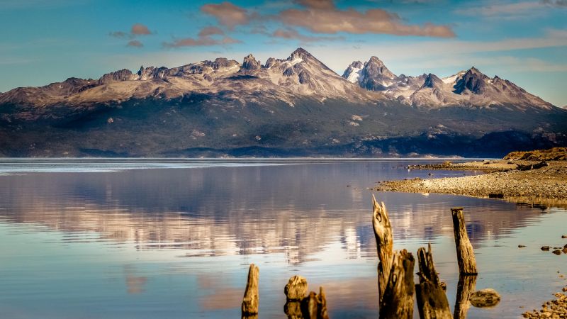 mountain, 4k, HD wallpaper, lake, sea, Ushuaia, Argentina (horizontal)