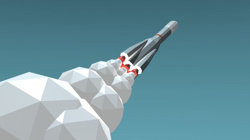 rocket launch, 4k, 5k, iphone wallpaper, low poly, minimalism, blue (horizontal)