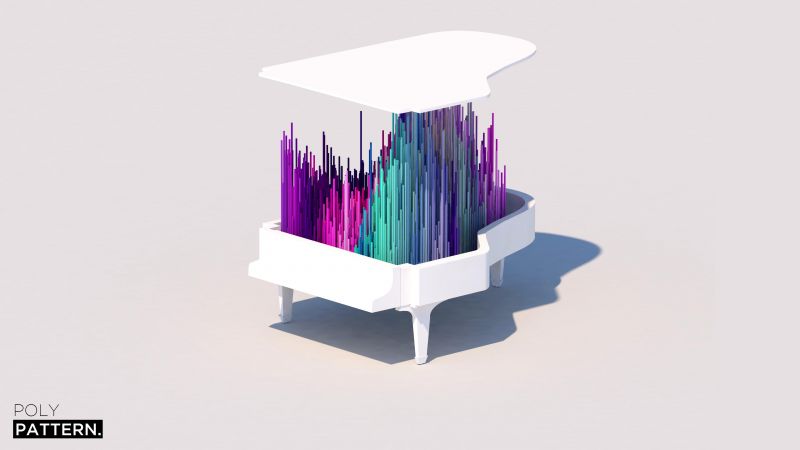 piano, 4k, 5k, iphone wallpaper, low poly, abstract, minimalism (horizontal)