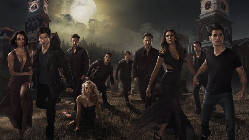 The Vampire Diaries, Nina Dobrev, Ian Somerhalder, Paul Wesley, poster, TV Series, 8k (horizontal)