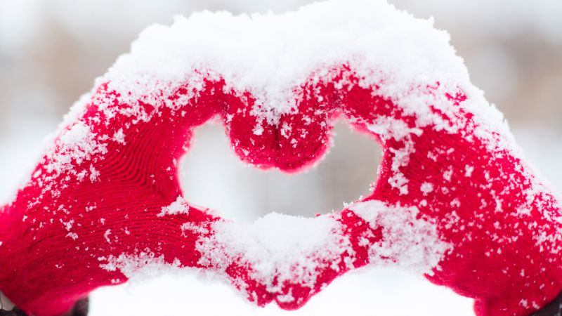 love image, heart, snow, 4k (horizontal)