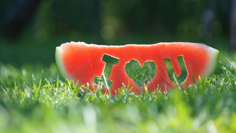 love image, watermelon, grass, 4k (horizontal)