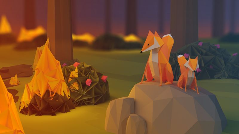 fox, low poly, 3d, forest (horizontal)