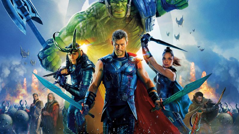 Thor: Ragnarok, Chris Hemsworth, Tom Hiddleston, Tessa Thompson, poster, 5k (horizontal)