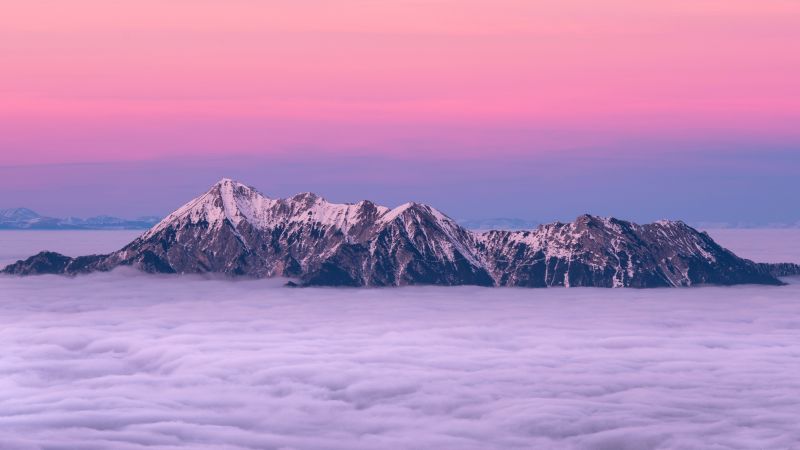 mountain, sky, fog, 5k (horizontal)