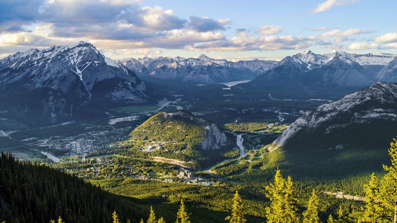 Sulphur Mountain, forest, Canada, clouds, 4k (horizontal)