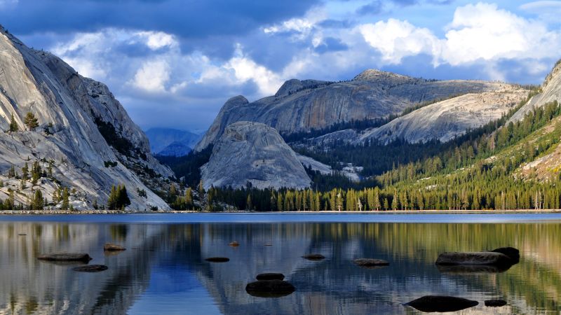 Half Dome, mountain, Yosemite, National Park, California, forest, lake, 4k (horizontal)