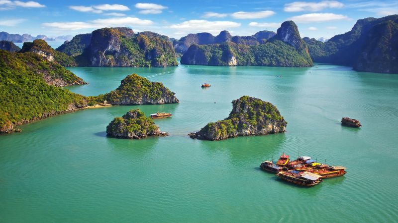 Ha Long Bay, Vietnam, mountains, sea, 8k (horizontal)