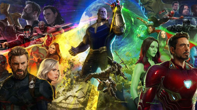 Avengers: Infinity War, Captain America, Spiderman, Hawkeye, Wanda Maximoff, Iron Man, art, 8k (horizontal)