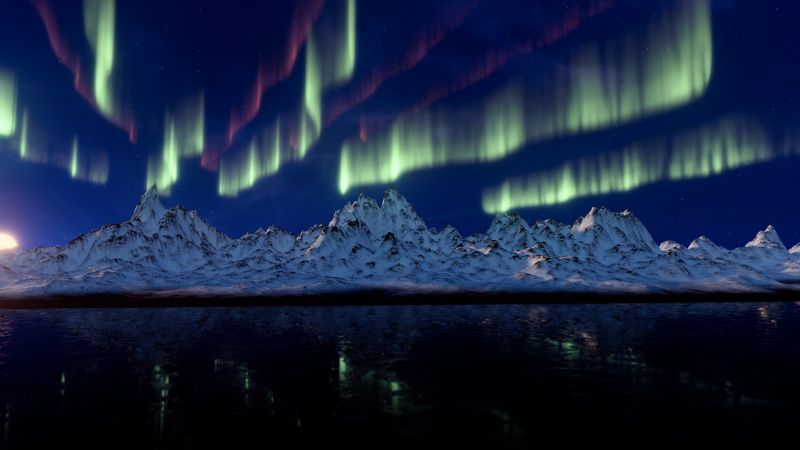 northern lights, mountains, 4k (horizontal)
