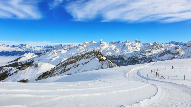 mountains, snow, winter, sky, clouds, 4k (horizontal)