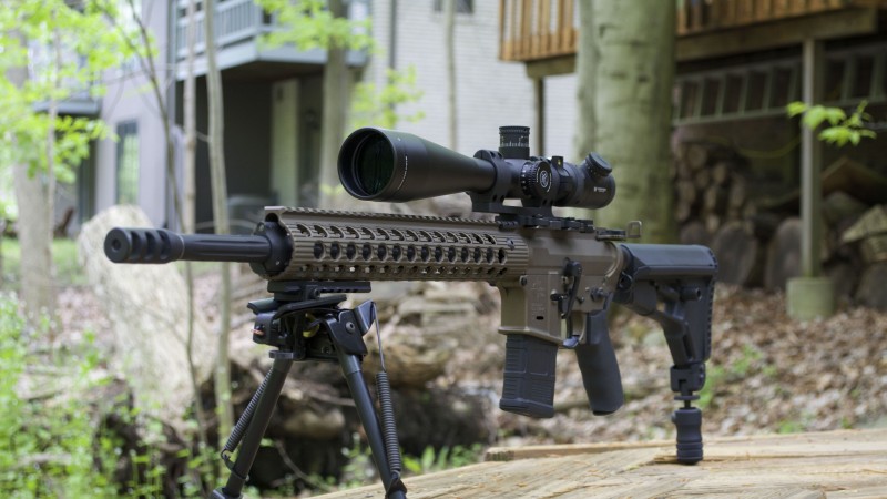 AR-15, rifle, custom, semi-automatic, multicam, camo, scope (horizontal)