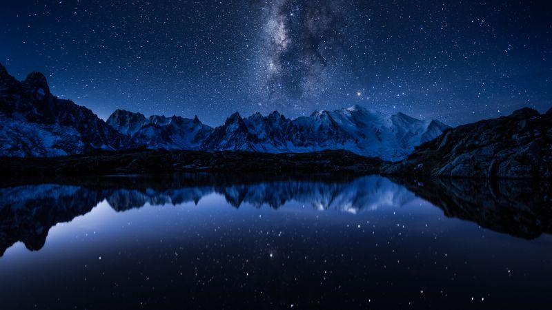 stars, mountains, lake, 5k (horizontal)