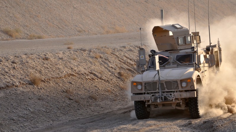 M-ATV, Oshkosh, MRAP, TerraMax, infantry mobility vehicle, field, desert, dust (horizontal)