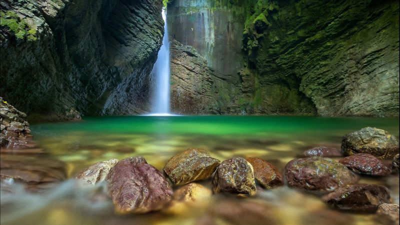 Waterfall, Cave, Earth, Forest, 4K (horizontal)