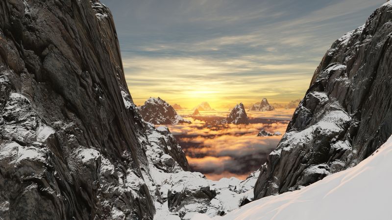 Mountain, Snow Rock, High Altitude, 4K (horizontal)