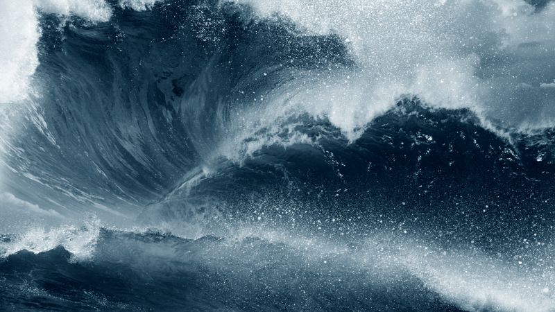 waves, water, ocean, blue, 5K (horizontal)