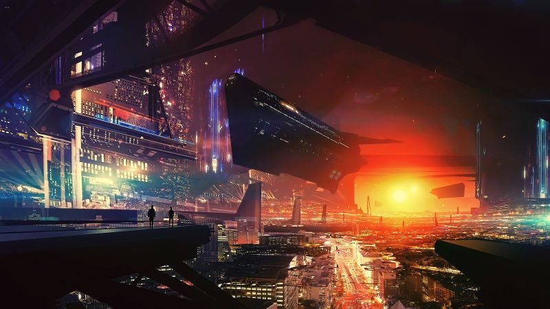 spaceship, future world, cyberpunk, futuristic, 4K (horizontal)