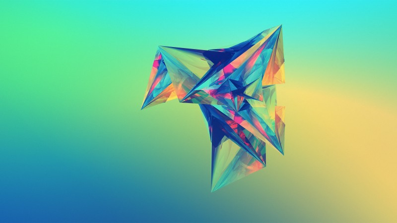 polygon, 4k, HD wallpaper, green, orange, blue, background (horizontal)