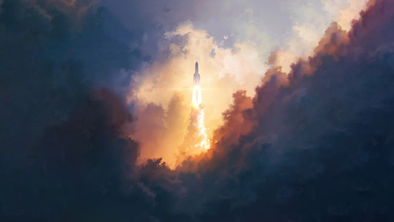 spaceship, futuristic, clouds, 4K (horizontal)
