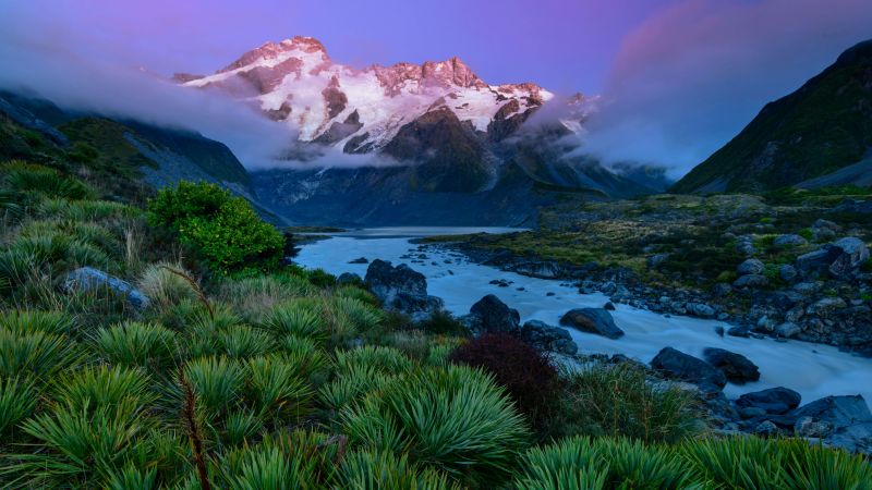 Mount Cook National Park, New Zealand, mountains, 5K (horizontal)